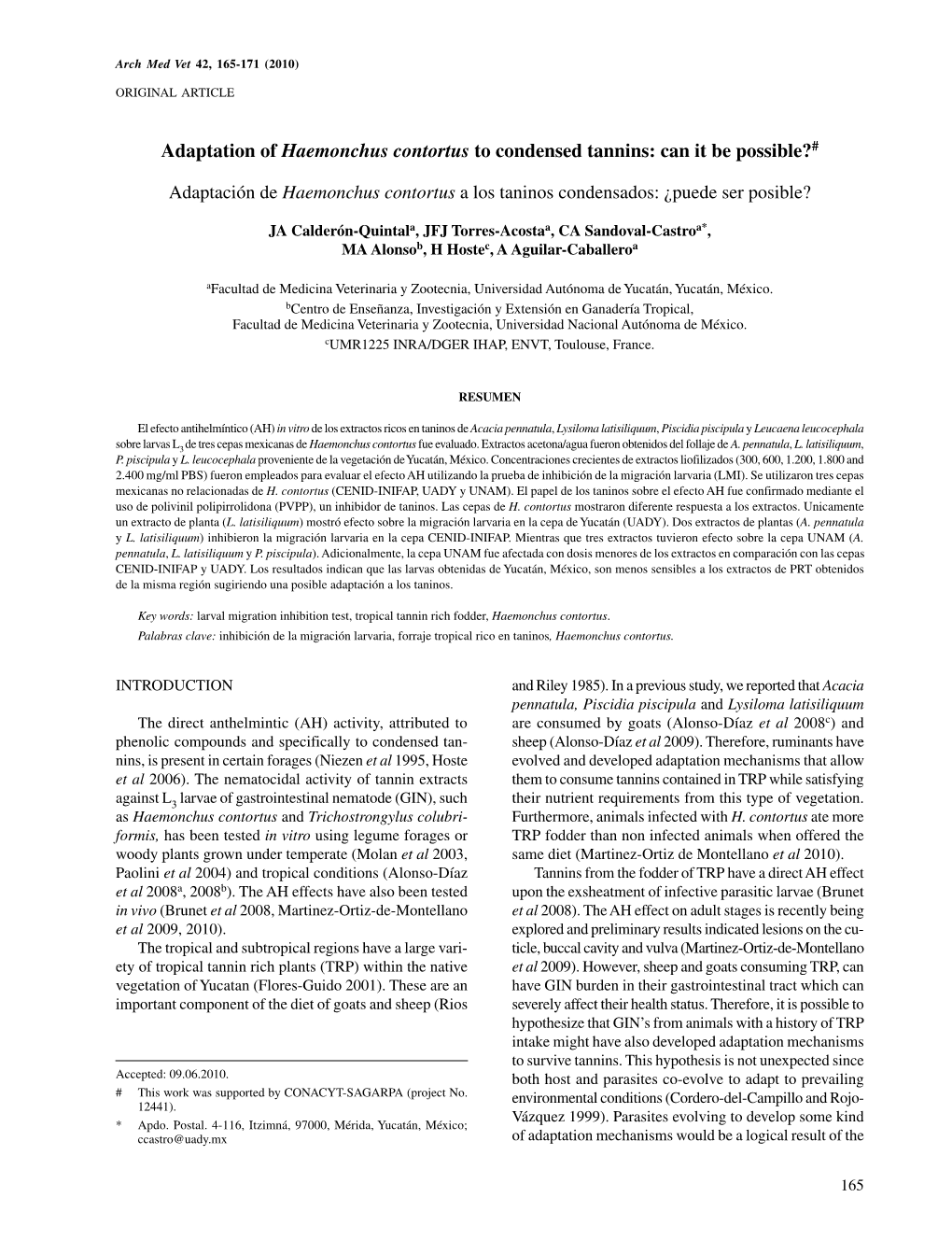 Adaptation of Haemonchus Contortus to Condensed Tannins: Can It Be Possible?