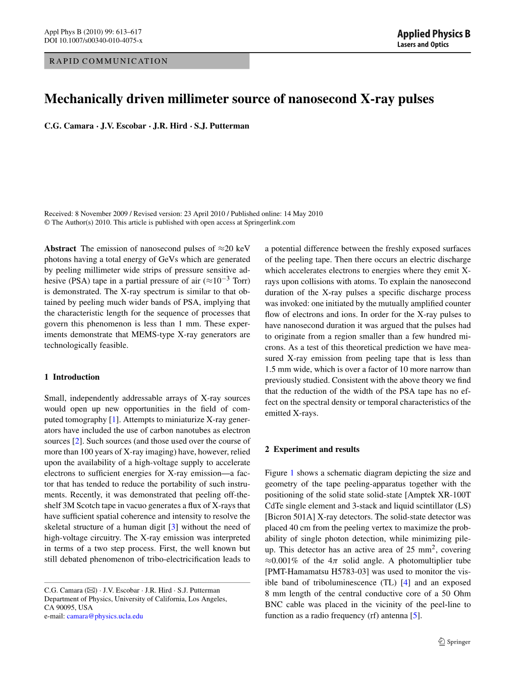 Mechanically Driven Millimeter Source of Nanosecond X-Ray Pulses