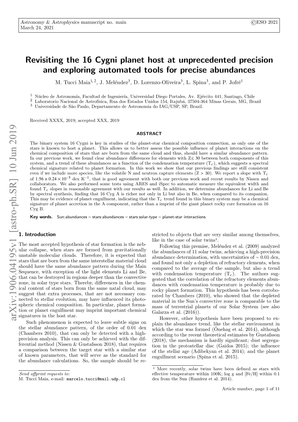 Arxiv:1906.04195V1 [Astro-Ph.SR] 10 Jun 2019