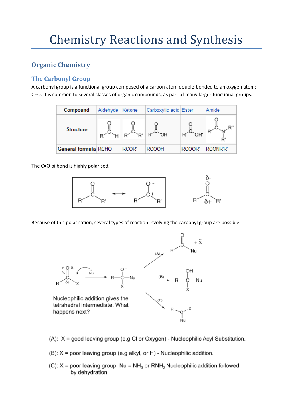 Chemistry Reactions and Synthesis