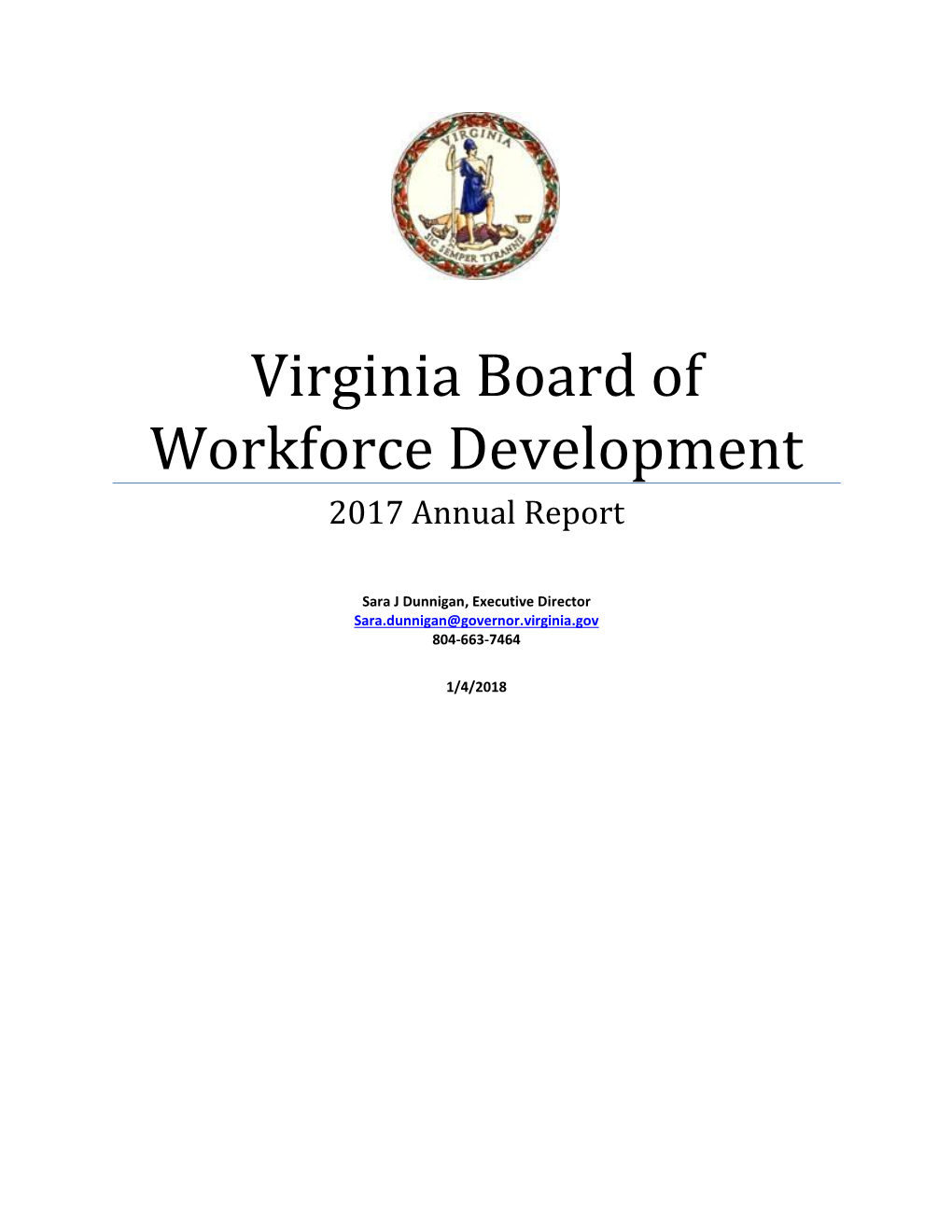 Virginia Board of Workforce Development 2017 Annual Report