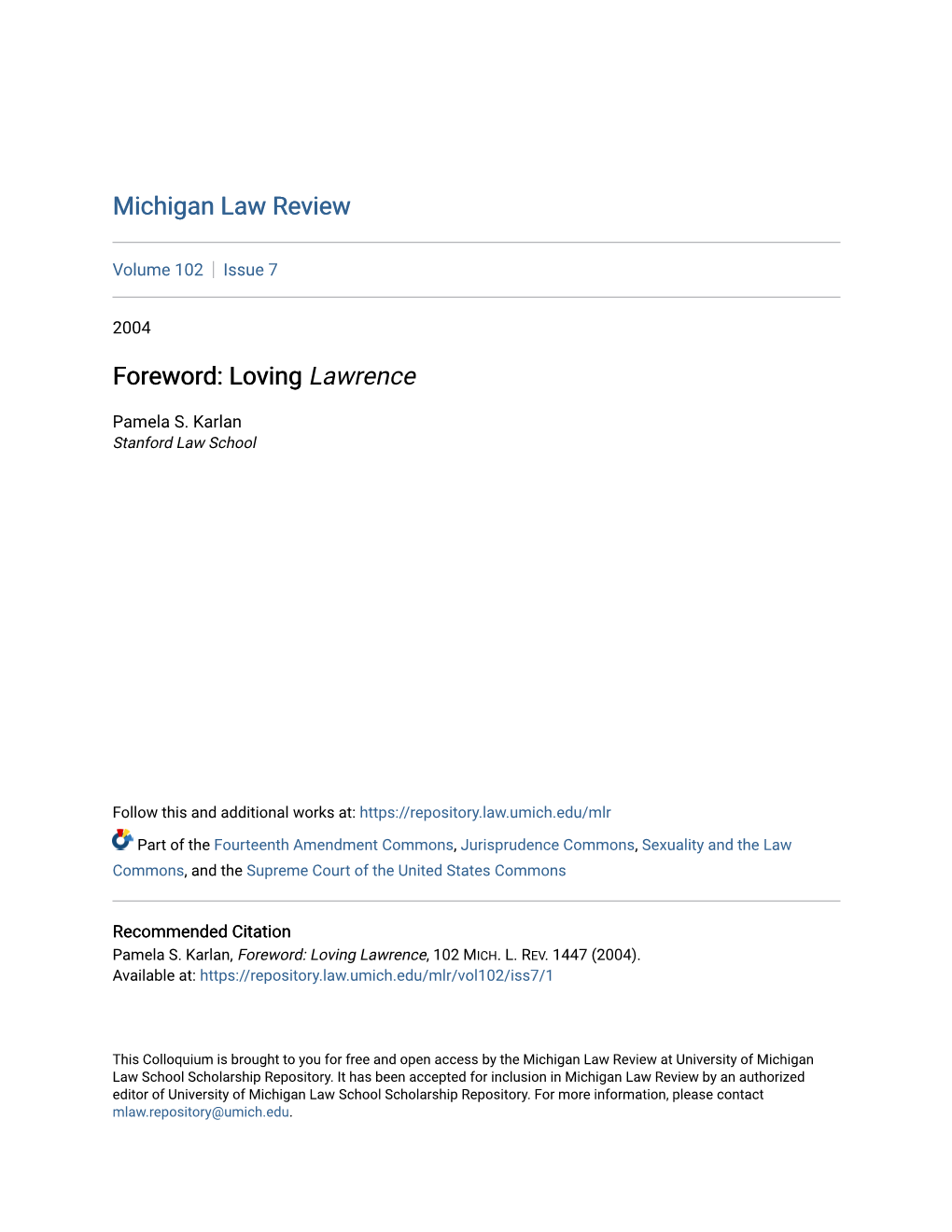 Foreword: Loving Lawrence