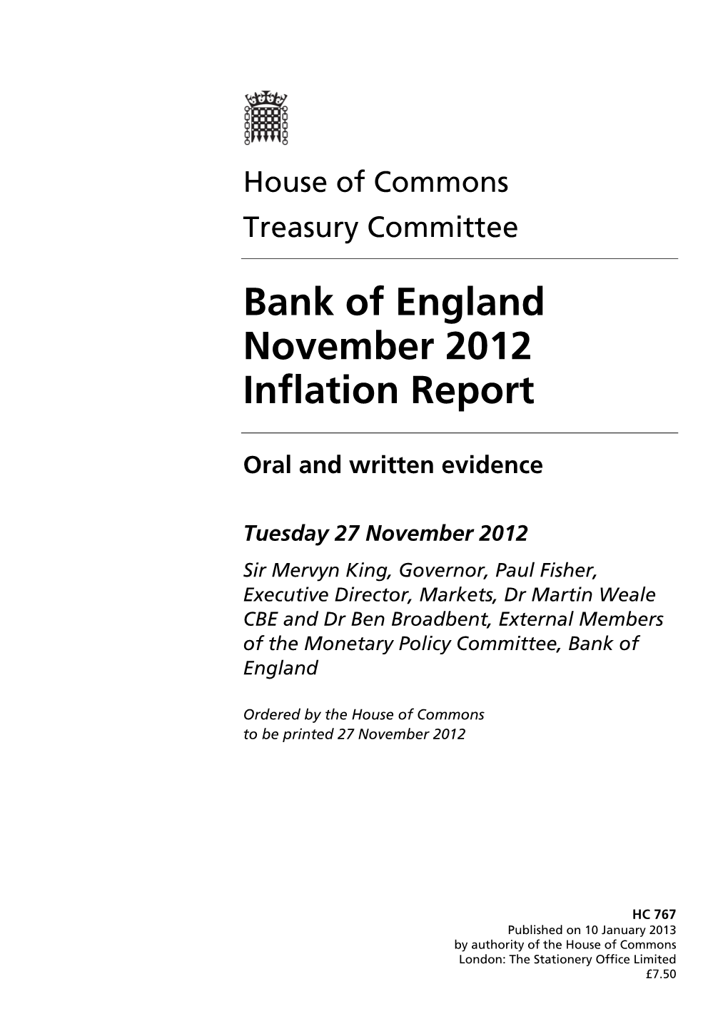 Bank of England November 2012 Inflation Report