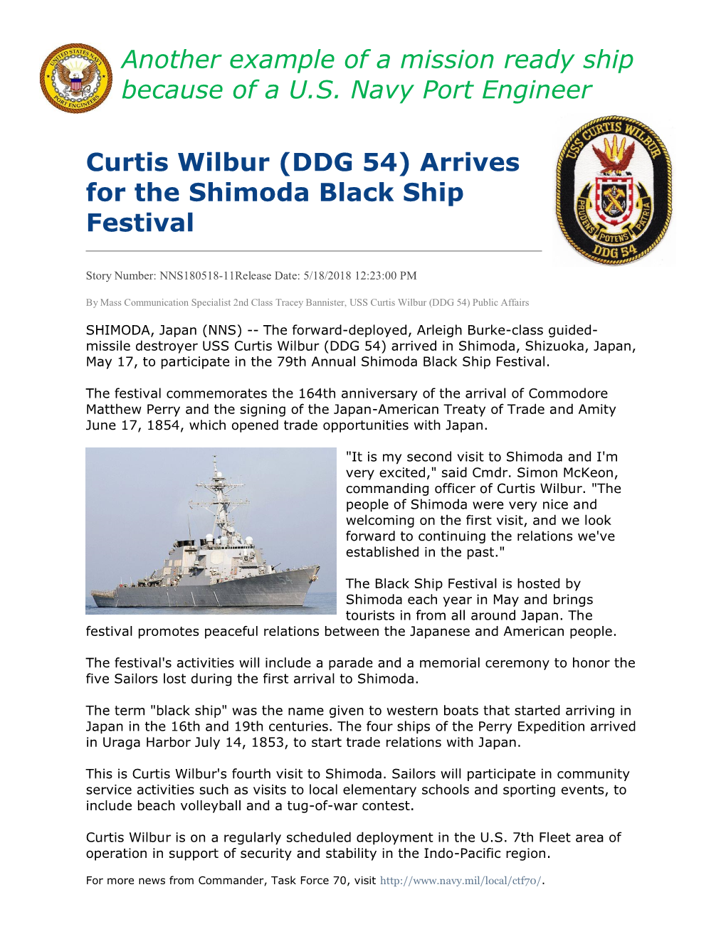 USS Curtis Wilbur (DDG 54) Public Affairs