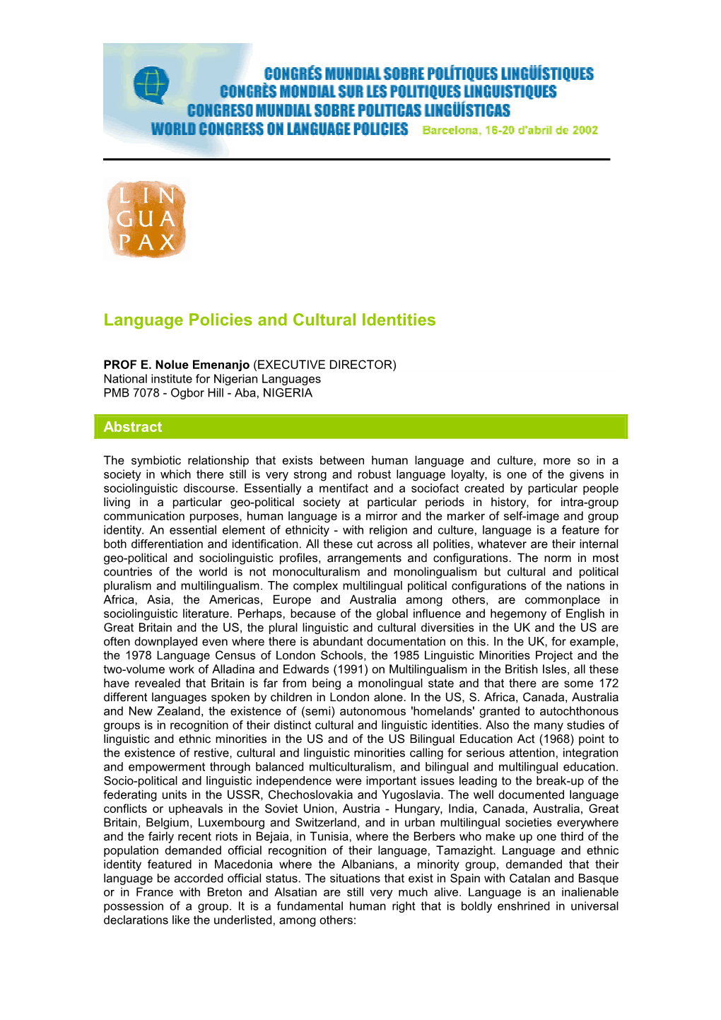 Language Policies and Cultural Identities