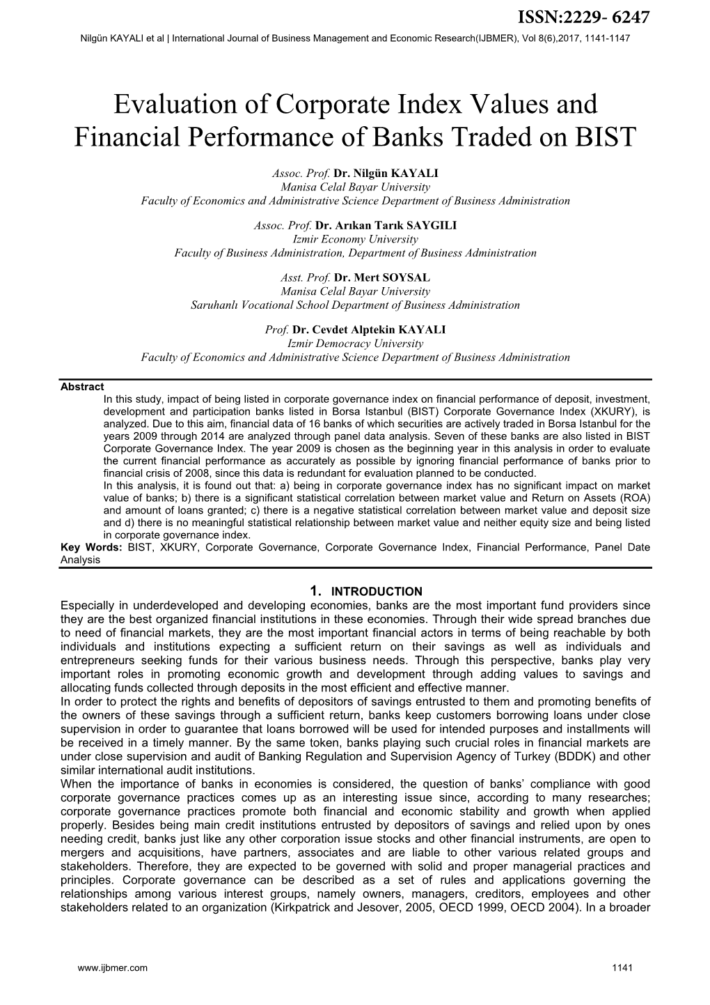 Evaluation of Corporate Index Values and Financial Performance of Banks Traded on BIST