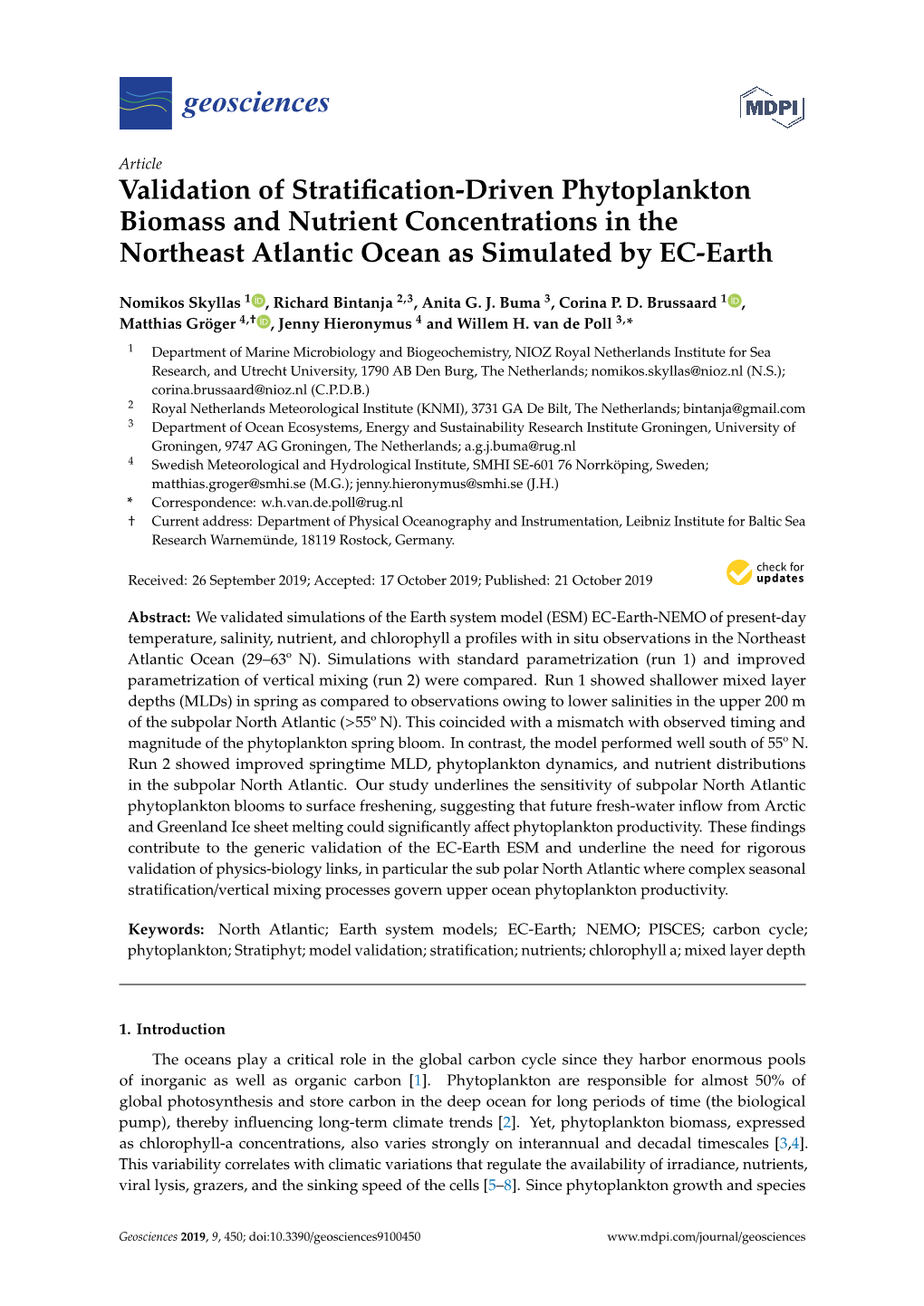 Validation of Stratification-Driven Phytoplankton Biomass and Nutrient Concentrations in the Northeast Atlantic Ocean As Simulat