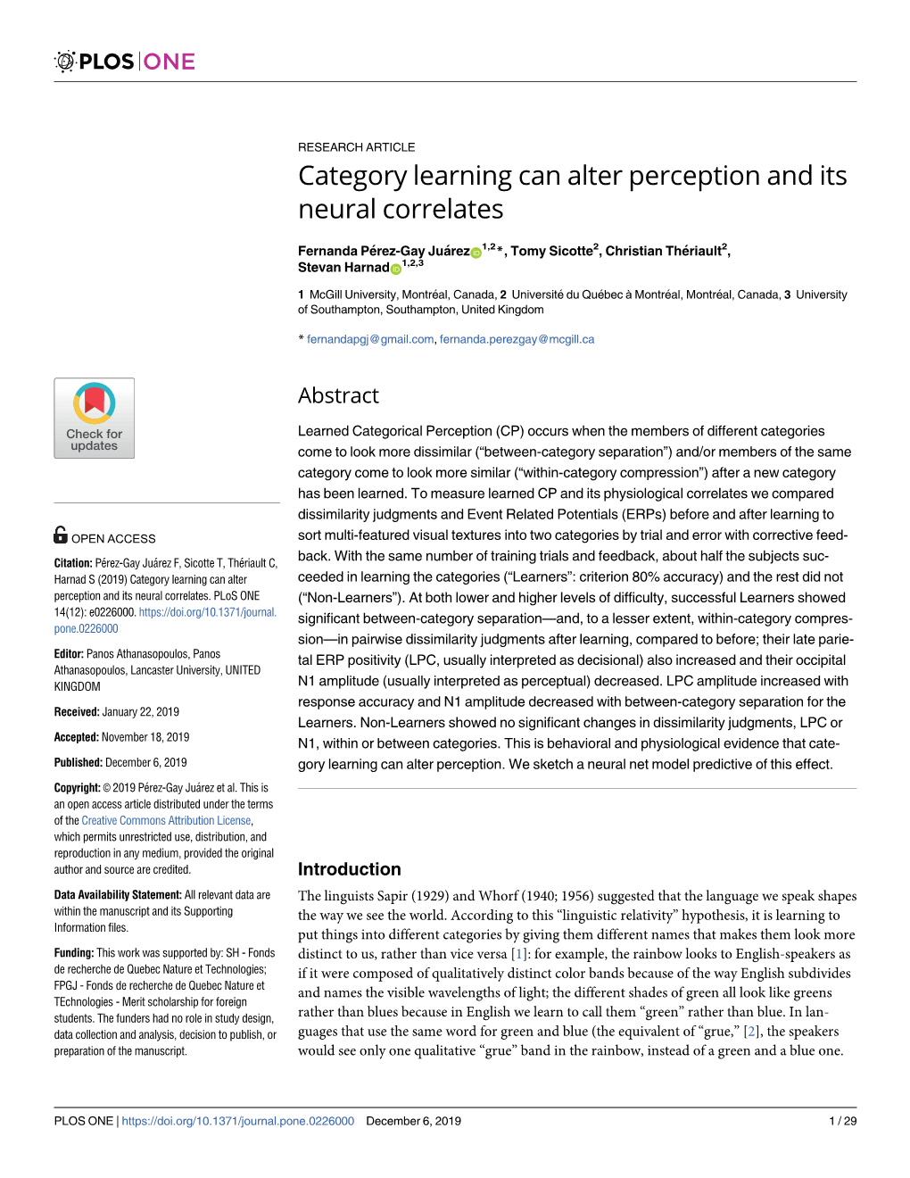 Category Learning Can Alter Perception and Its Neural Correlates