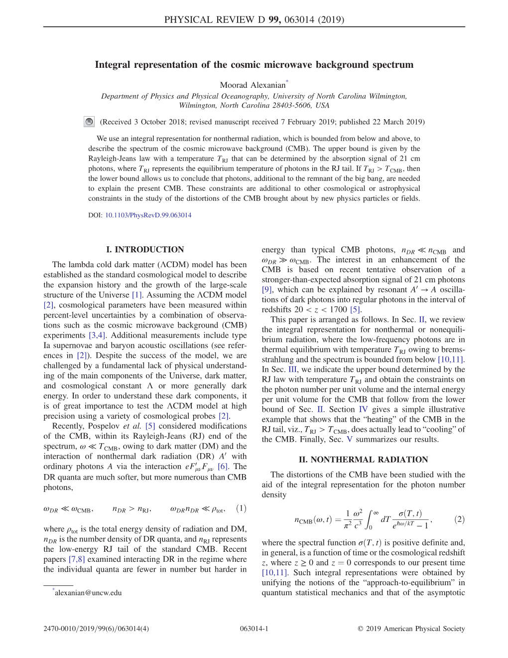Integral Representation of the Cosmic Microwave Background Spectrum