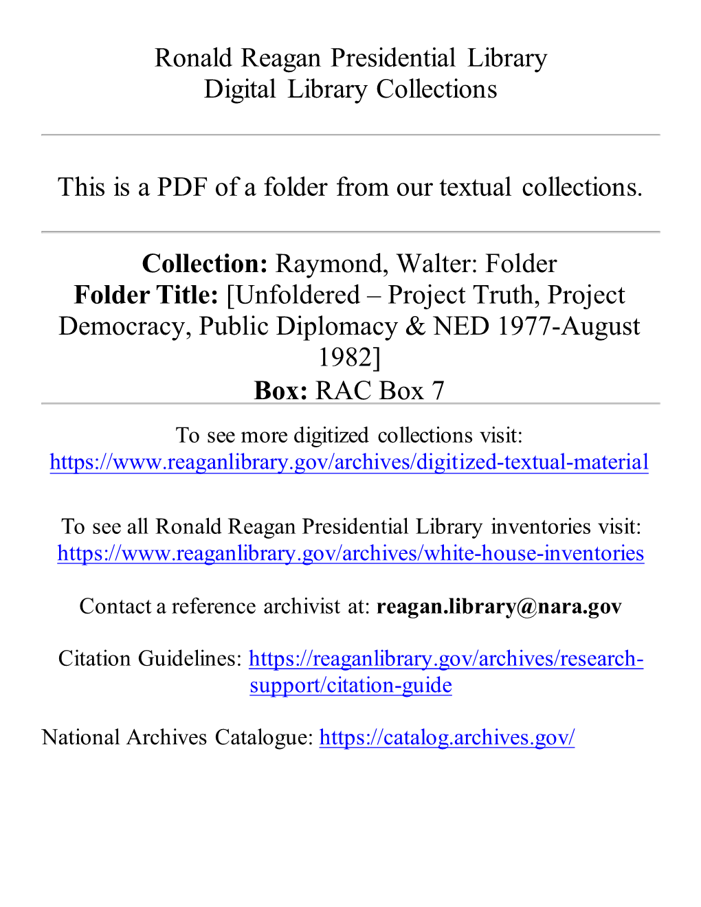 Ronald Reagan Presidential Library Digital Library Collections This Is A