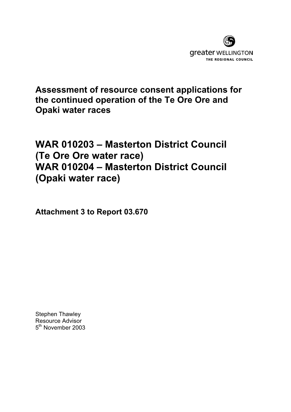 Masterton District Council (Opaki Water Race)