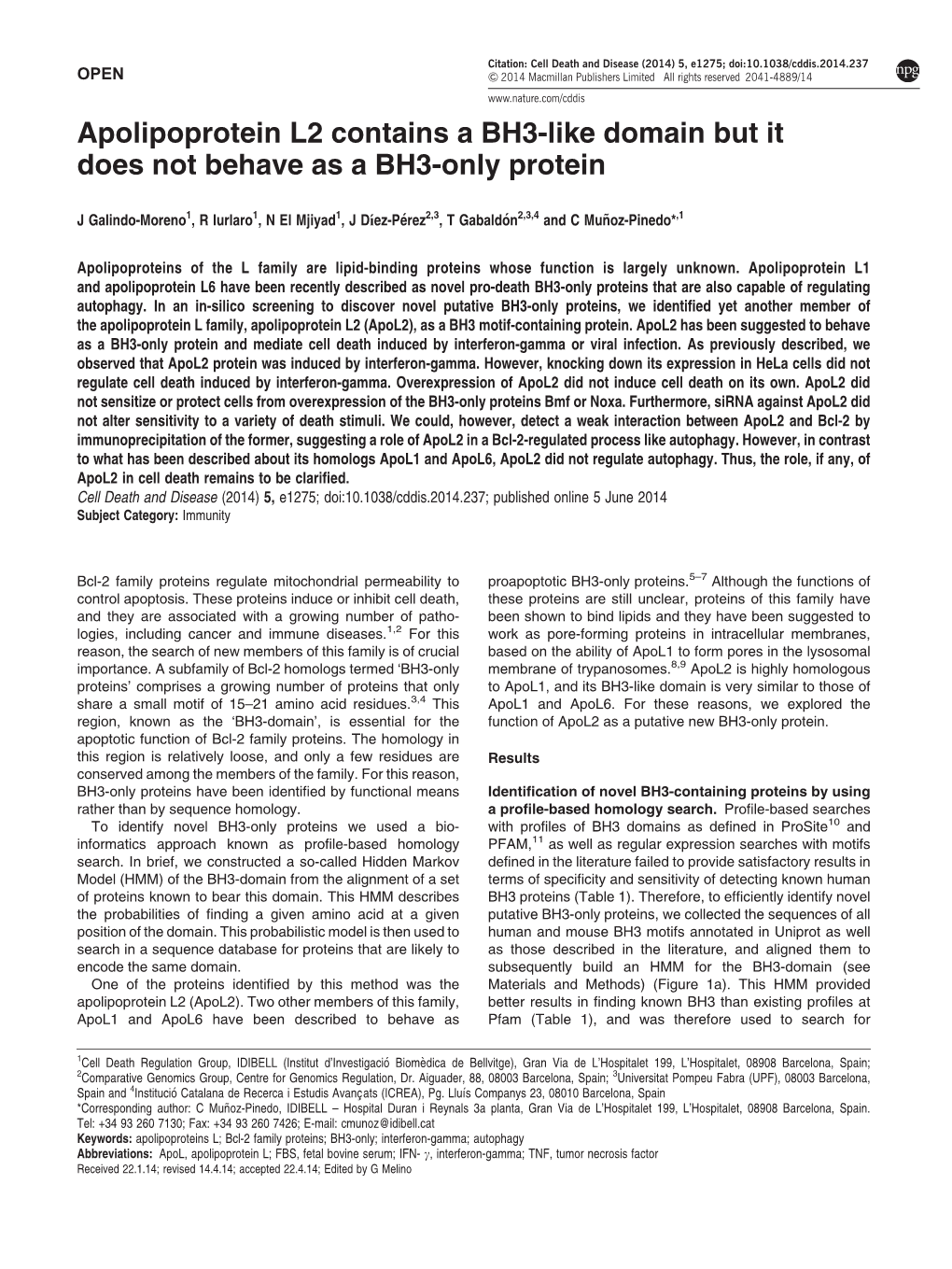 Apolipoprotein L2 Contains a BH3-Like Domain but It Does Not Behave As a BH3-Only Protein