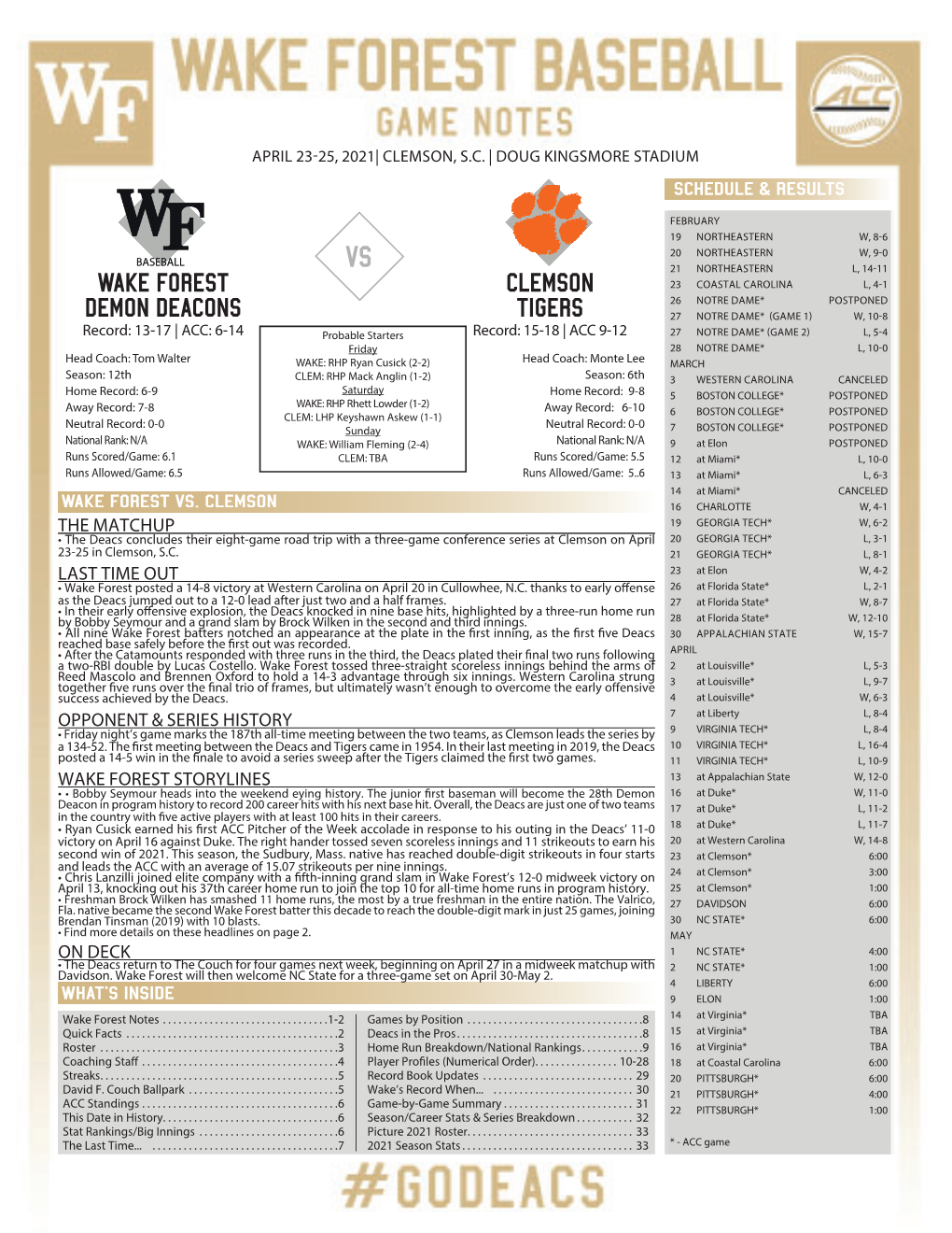 WF BASE Notes -Clemson.Indd