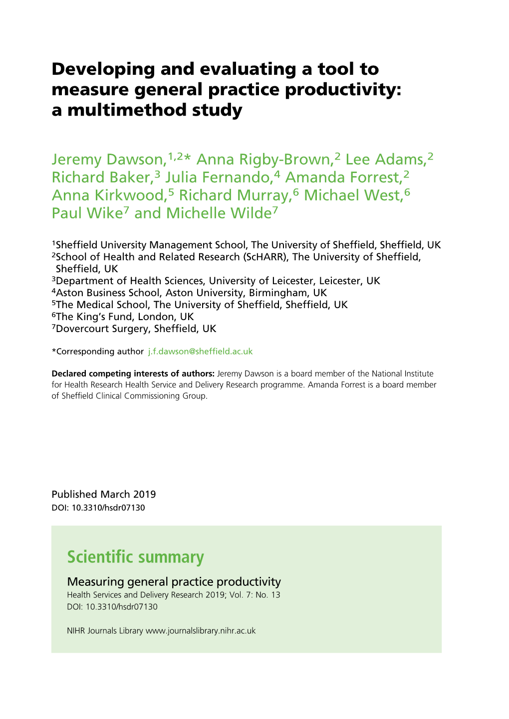 Developing and Evaluating a Tool to Measure General Practice Productivity: a Multimethod Study