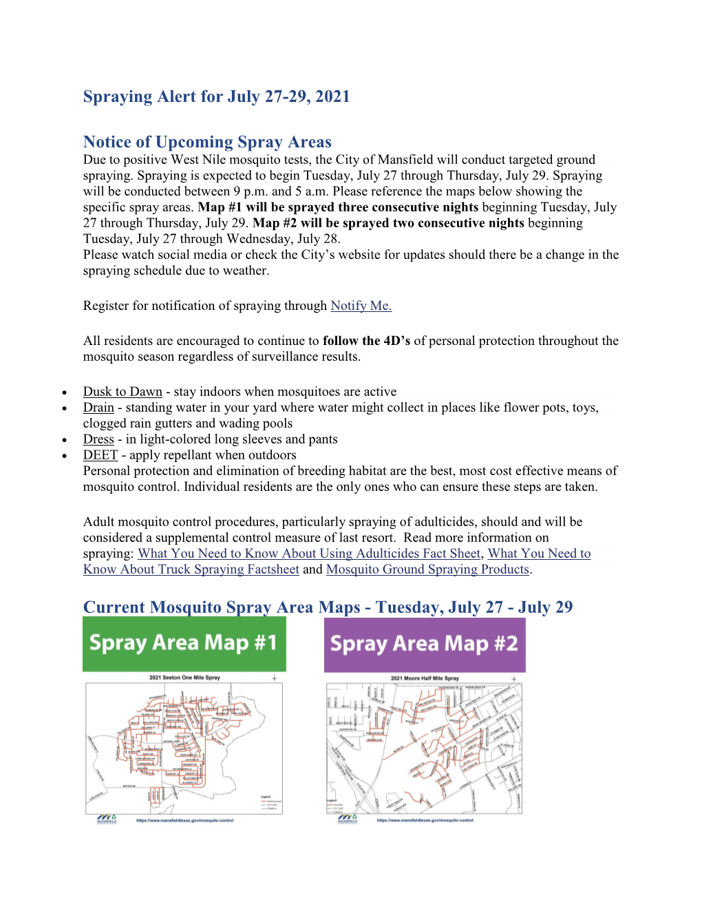 Spraying Alert for July 27-29, 2021