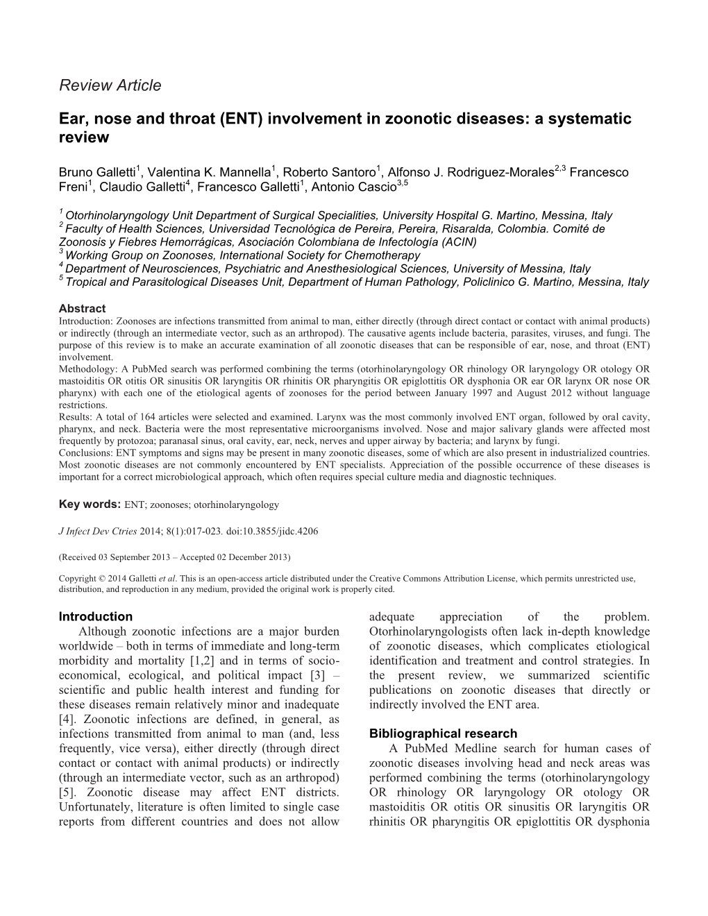 Ear, Nose and Throat (ENT) Involvement in Zoonotic Diseases: a Systematic Review
