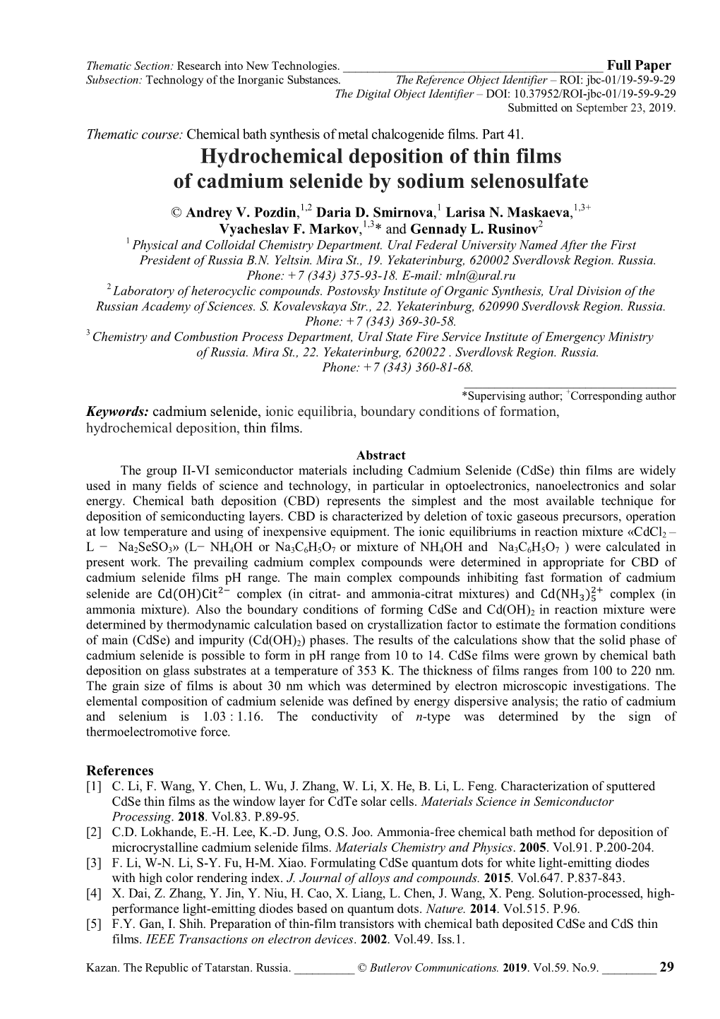 Hydrochemical Deposition of Thin Films of Cadmium Selenide by Sodium Selenosulfate