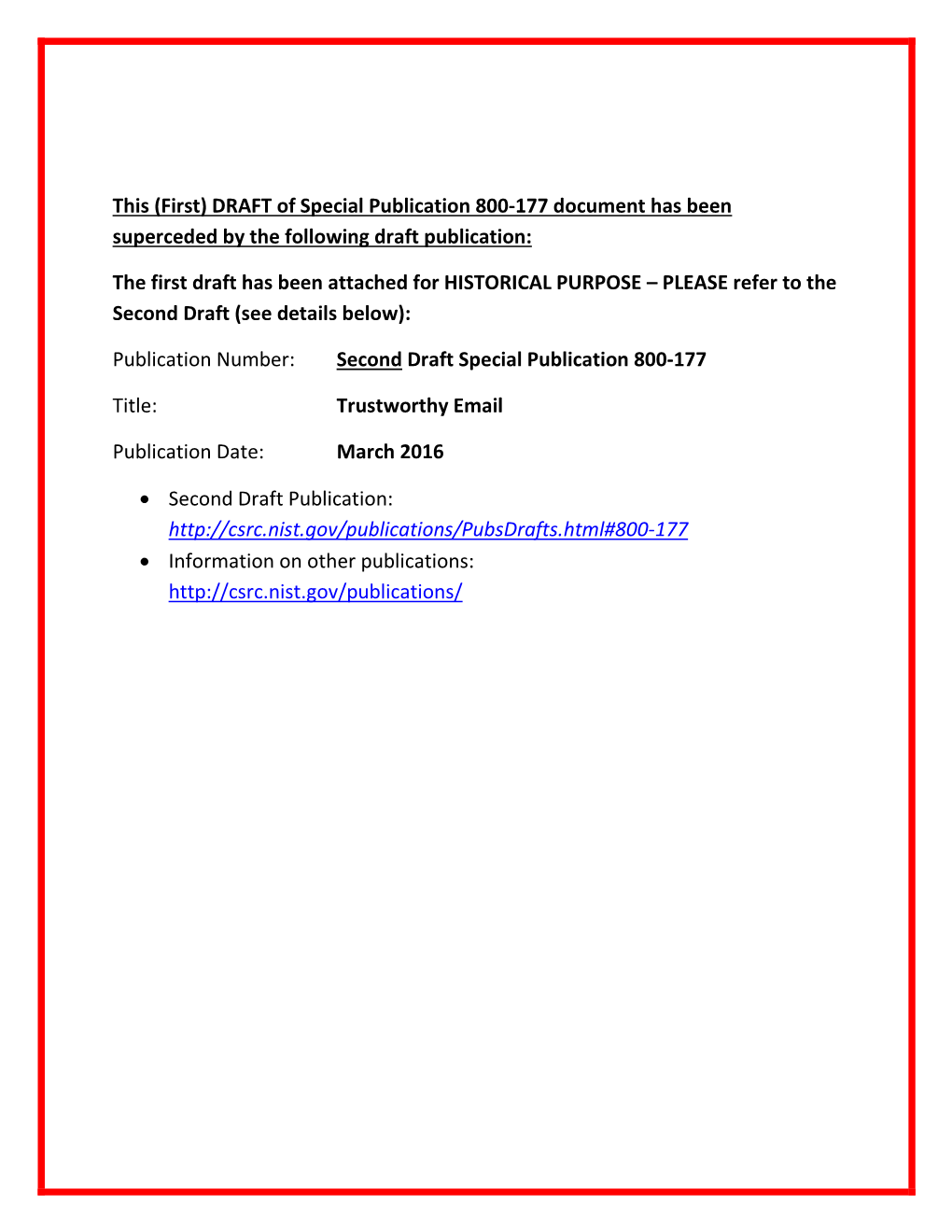 Draft NIST Special Publication 800-177, Trustworthy Email