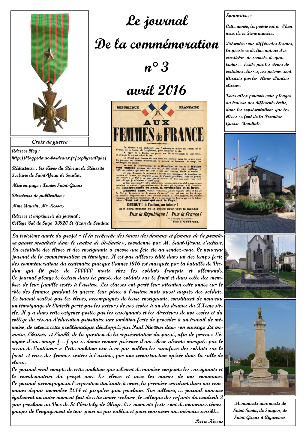 Le Journal De La Commémoration N° 3 Avril 2016