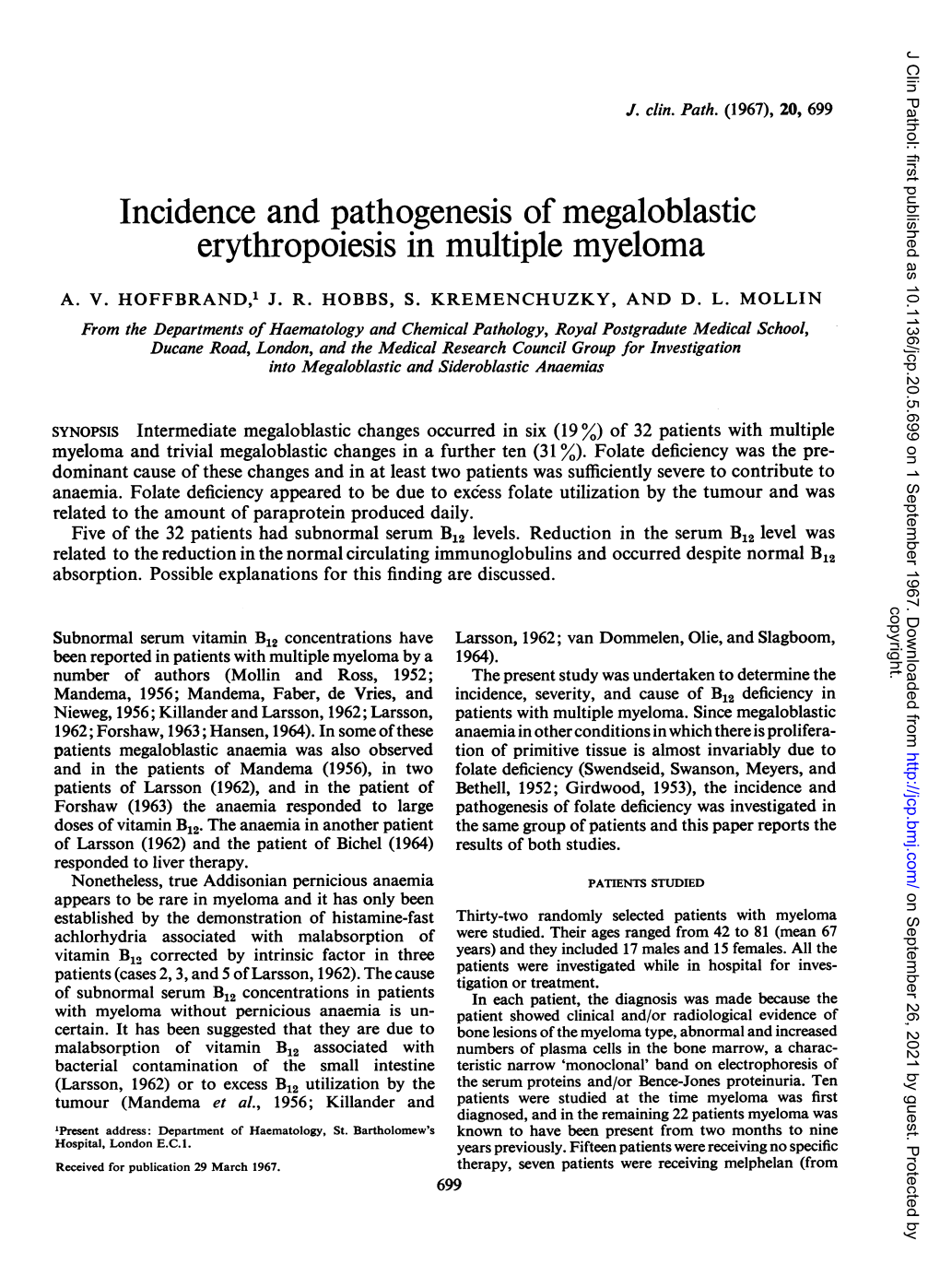 Incidence and Pathogenesis of Megaloblastic Erythropoiesis in Multiple Myeloma