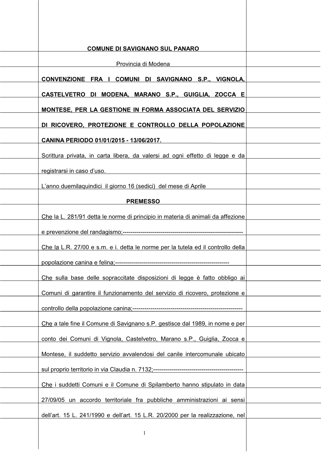 COMUNE DI SAVIGNANO SUL PANARO Provincia Di Modena