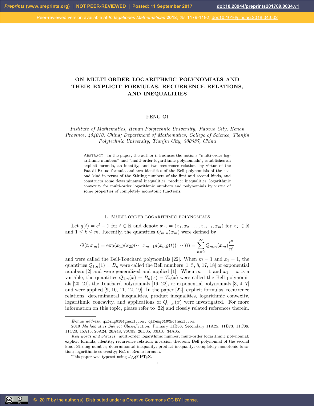 On Multi-Order Logarithmic Polynomials and Their Explicit Formulas, Recurrence Relations, and Inequalities