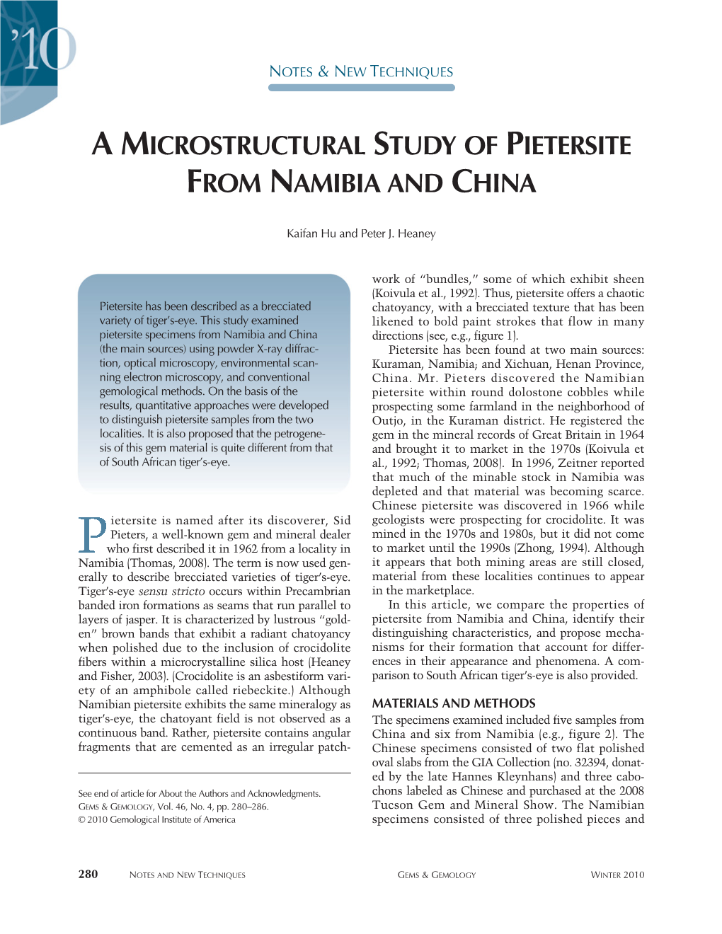 A Microstructural Study of Pietersite from Namibia and China