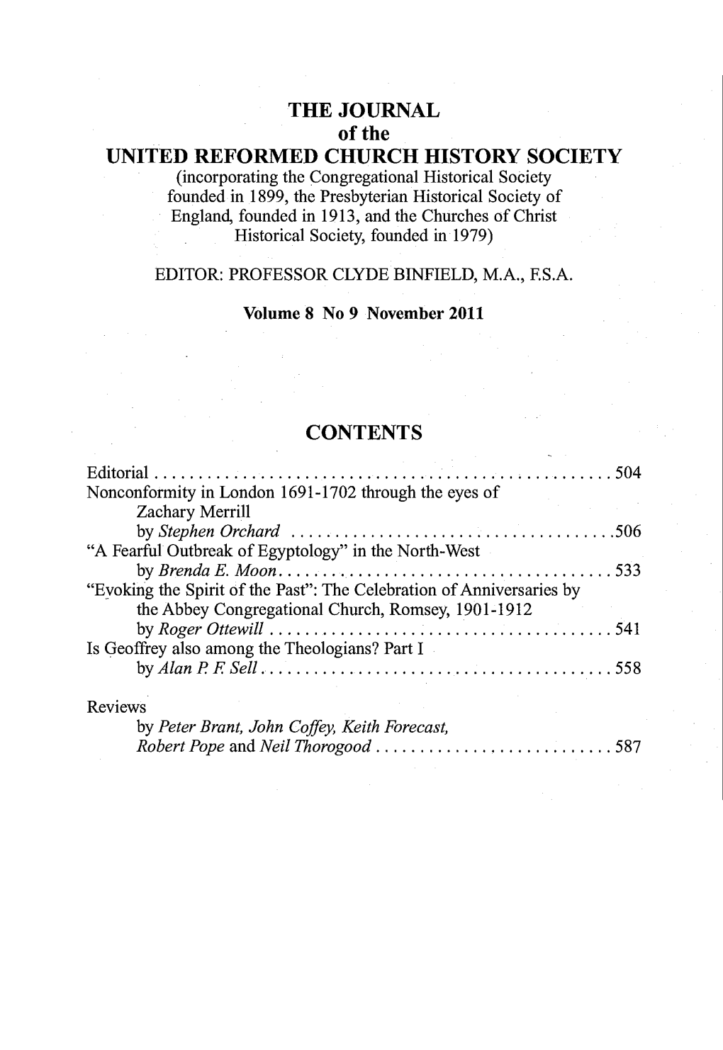 THE JOURNAL of the UNITED REFORMED CHURCH HISTORY