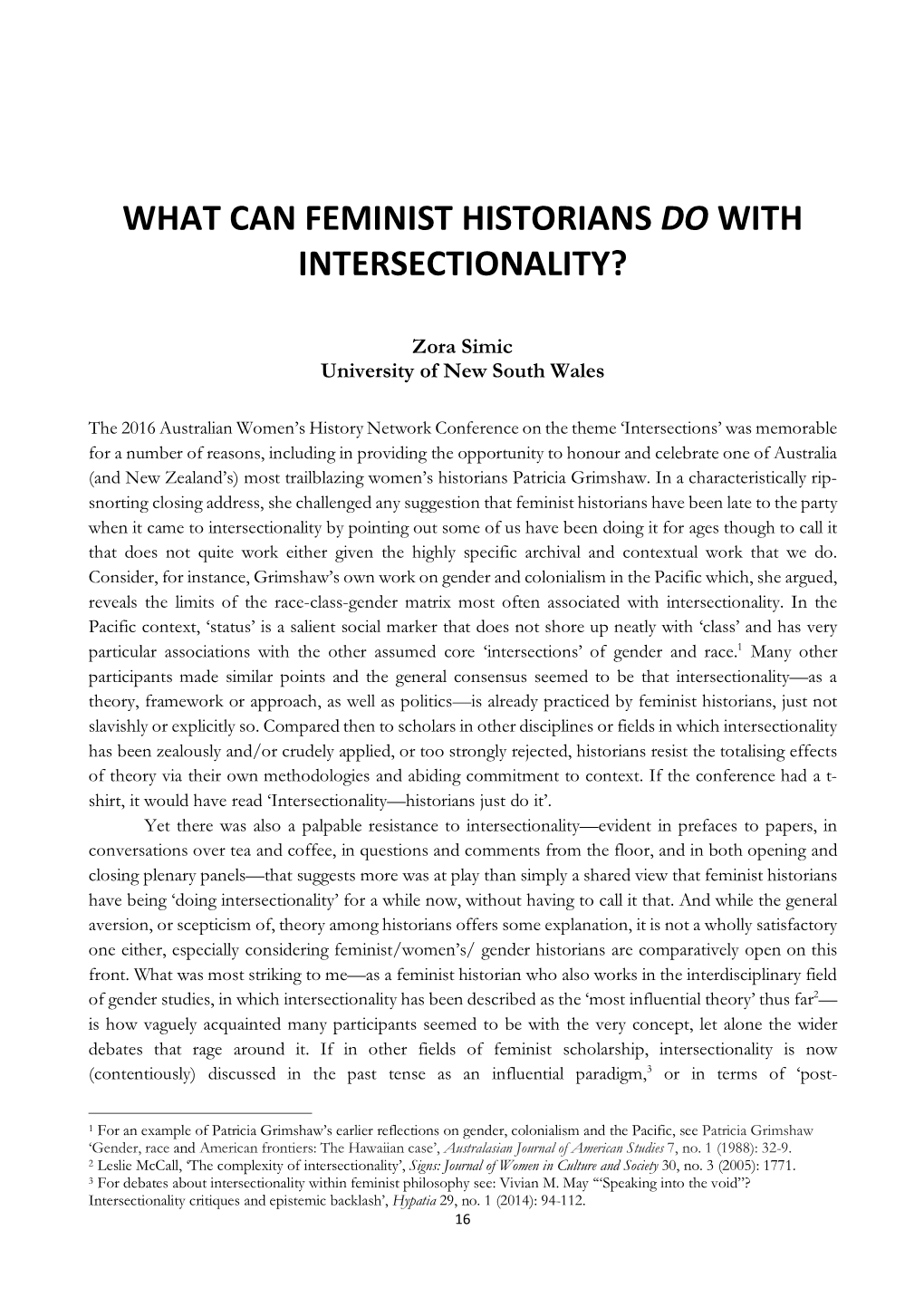 What Can Feminist Historians Do with Intersectionality?