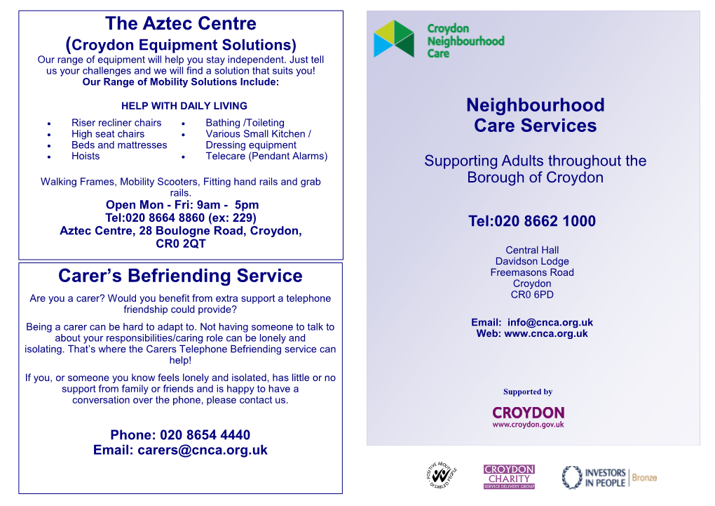 The Aztec Centre Neighbourhood Care Services Carer's Befriending