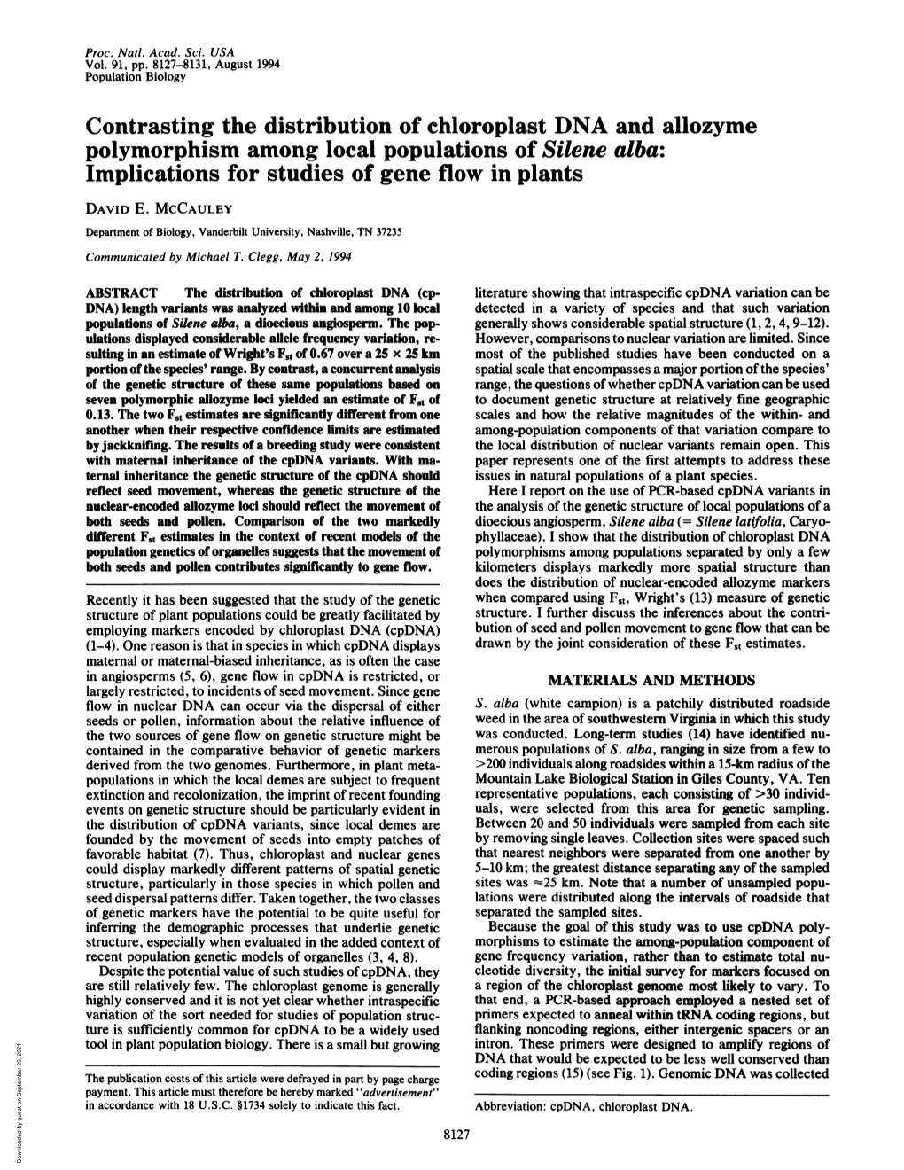 Contrasting the Distribution of Chloroplast DNA And