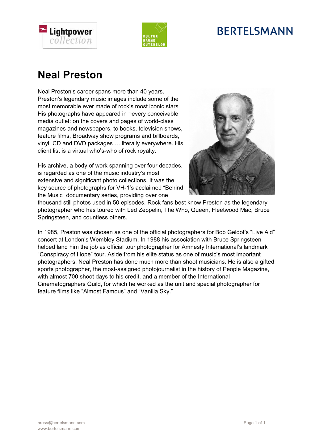 Biography Neal Preston