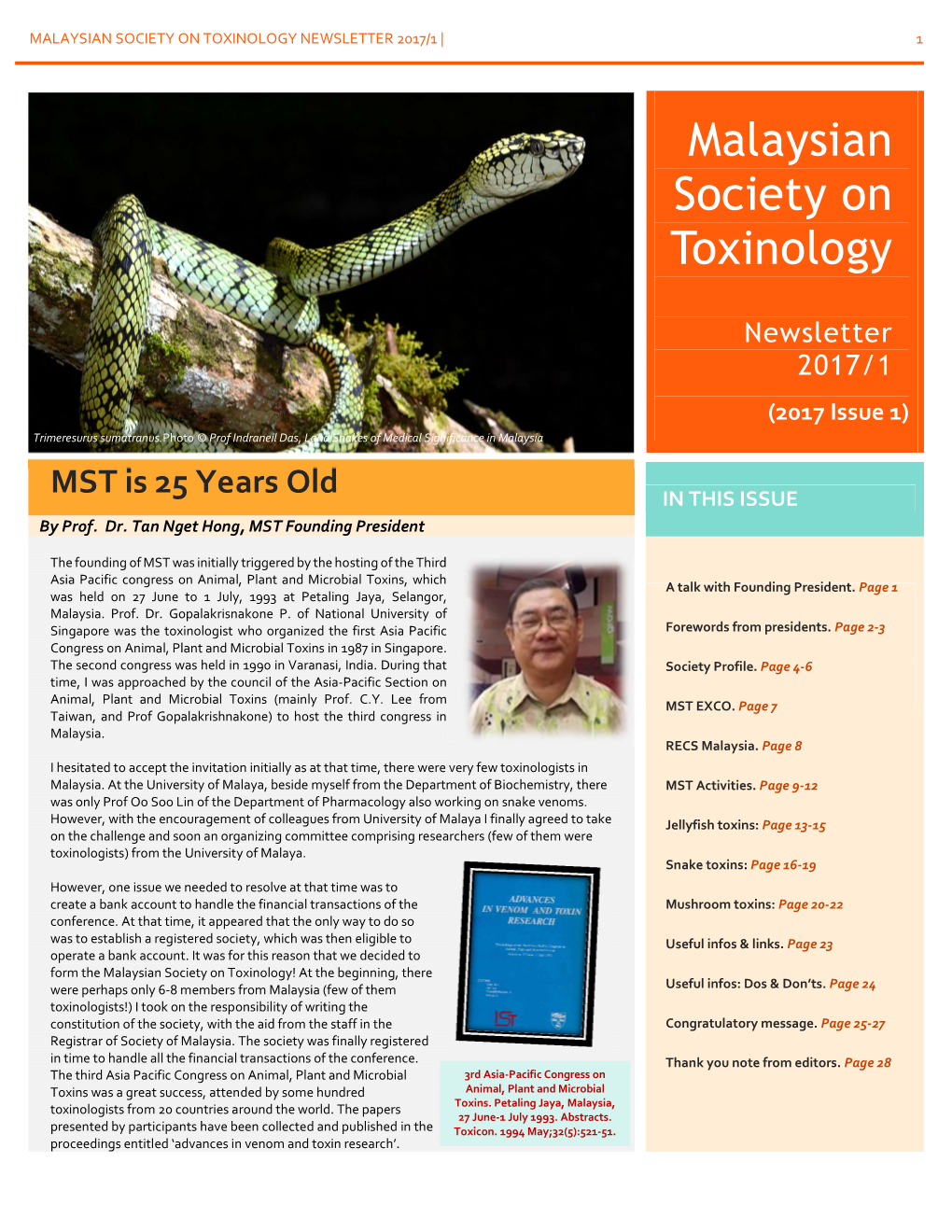 Malaysian Society on Toxinology Newsletter 2017/1 | 1