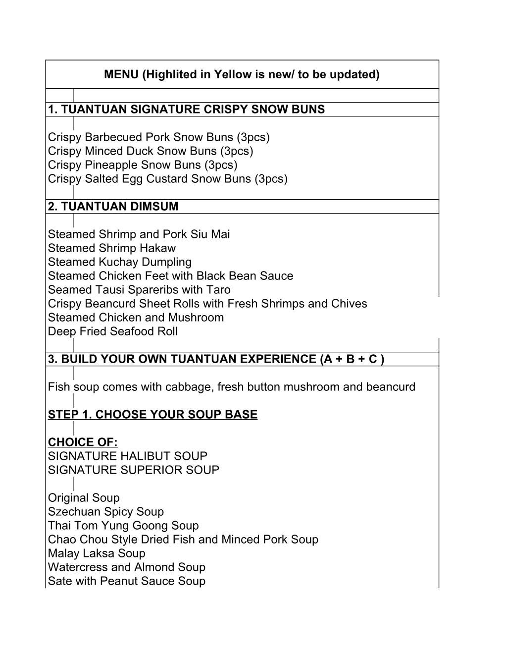 2019 Tuantuan Menu