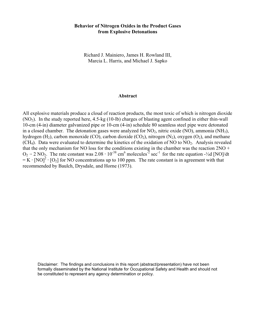 Behavior of Nitrogen Oxides in the Product Gases from Explosive Detonations