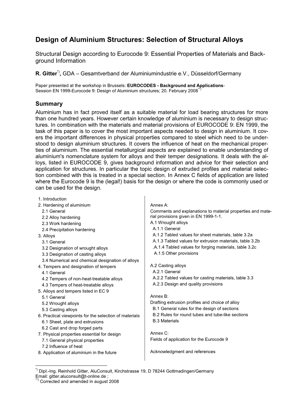 Design of Aluminium Structures: Selection of Structural Alloys