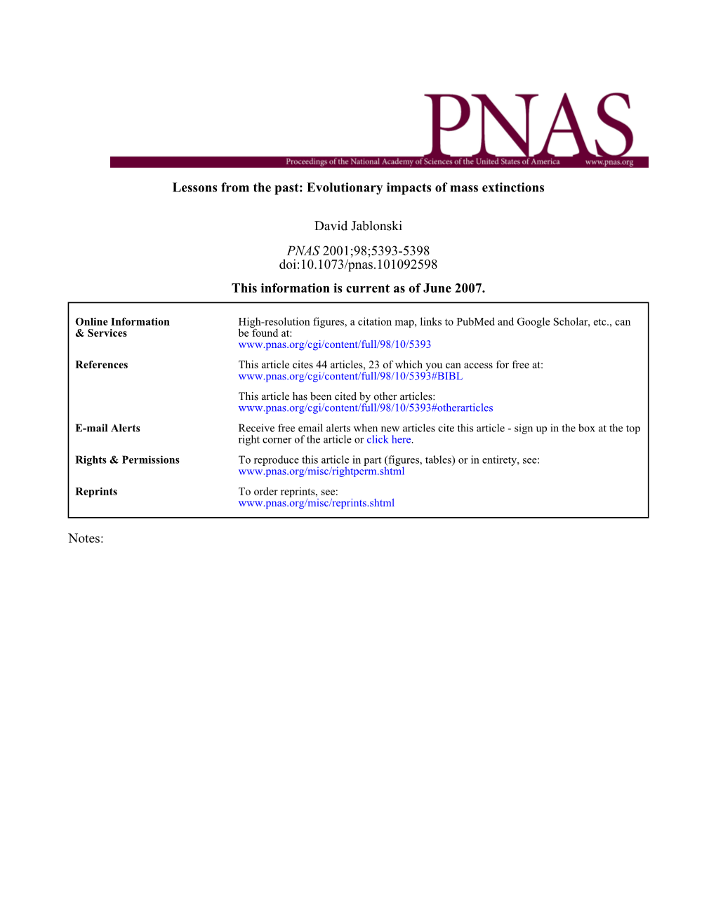 Lessons from the Past: Evolutionary Impacts of Mass Extinctions David