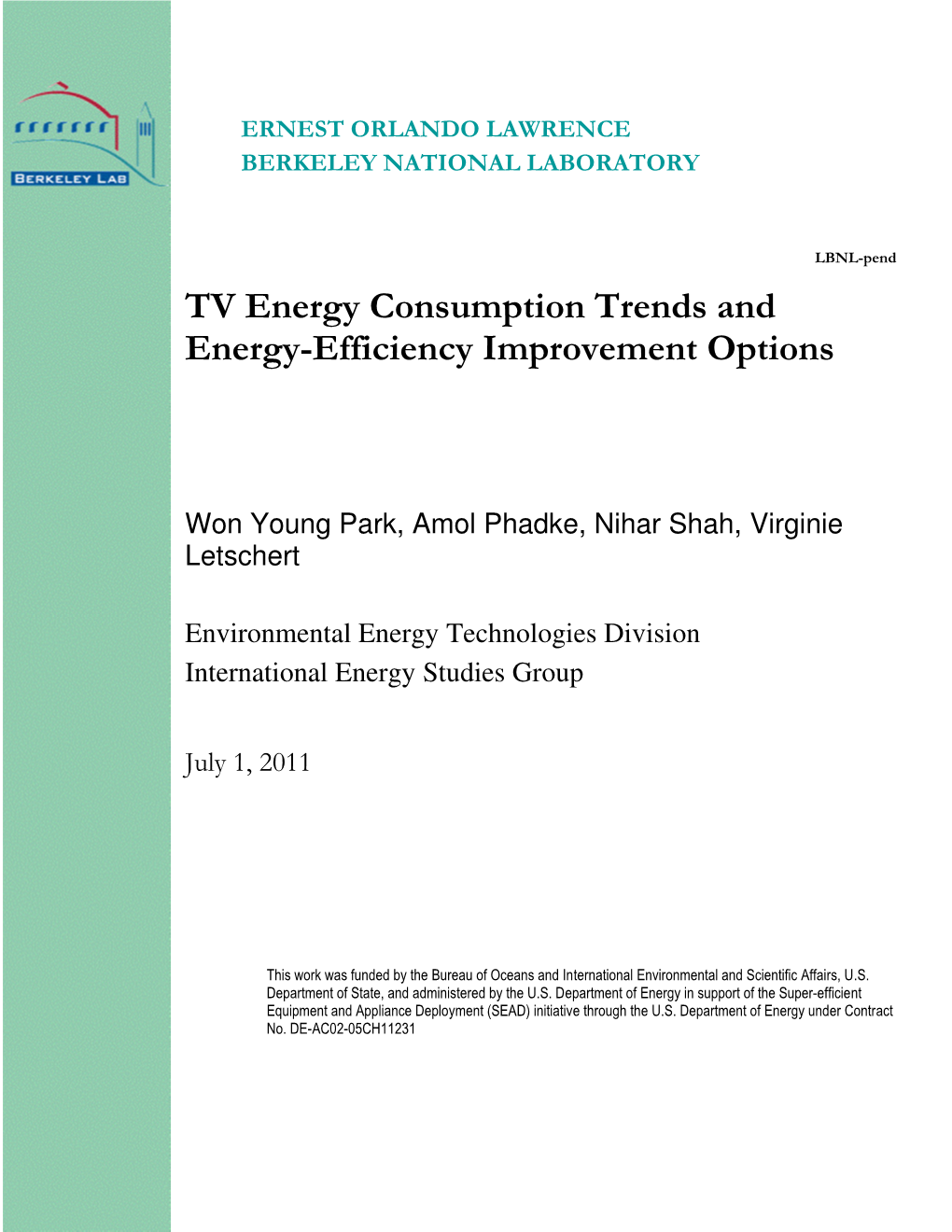 TV Energy Consumption Trends and Energy-Efficiency Improvement Options