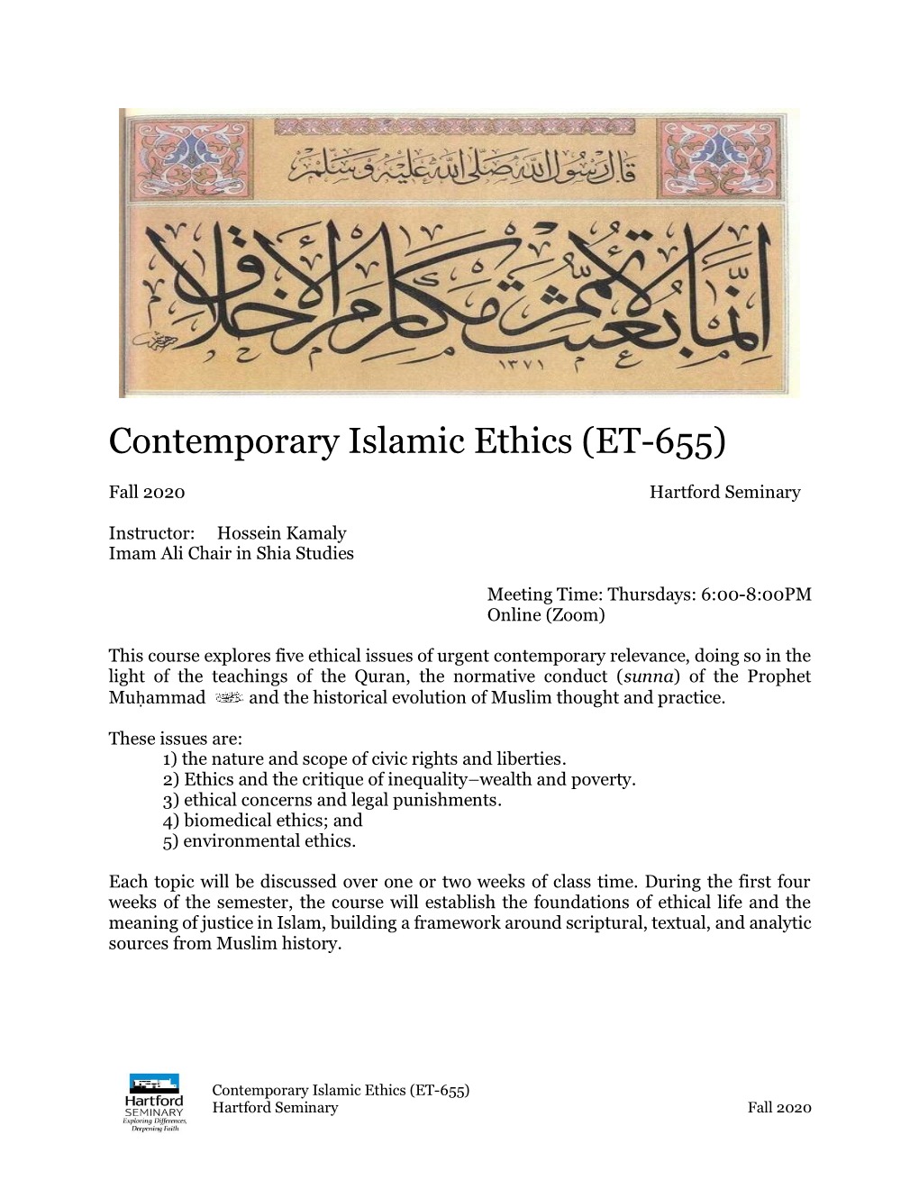 Contemporary Islamic Ethics (ET-655)