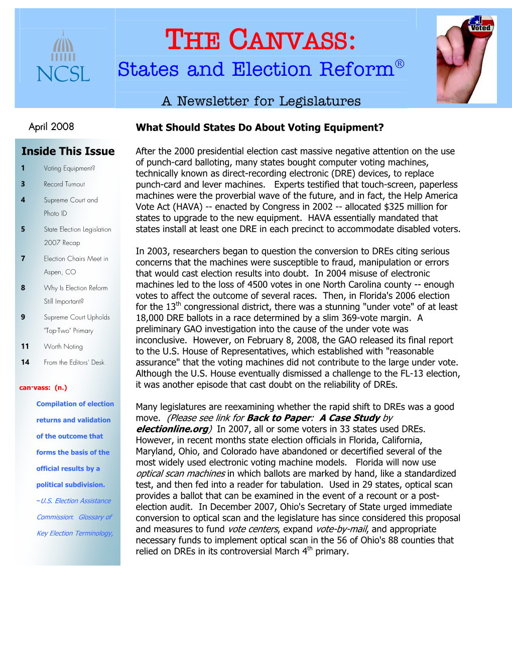 THE CANVASS: ® States and Election Reform