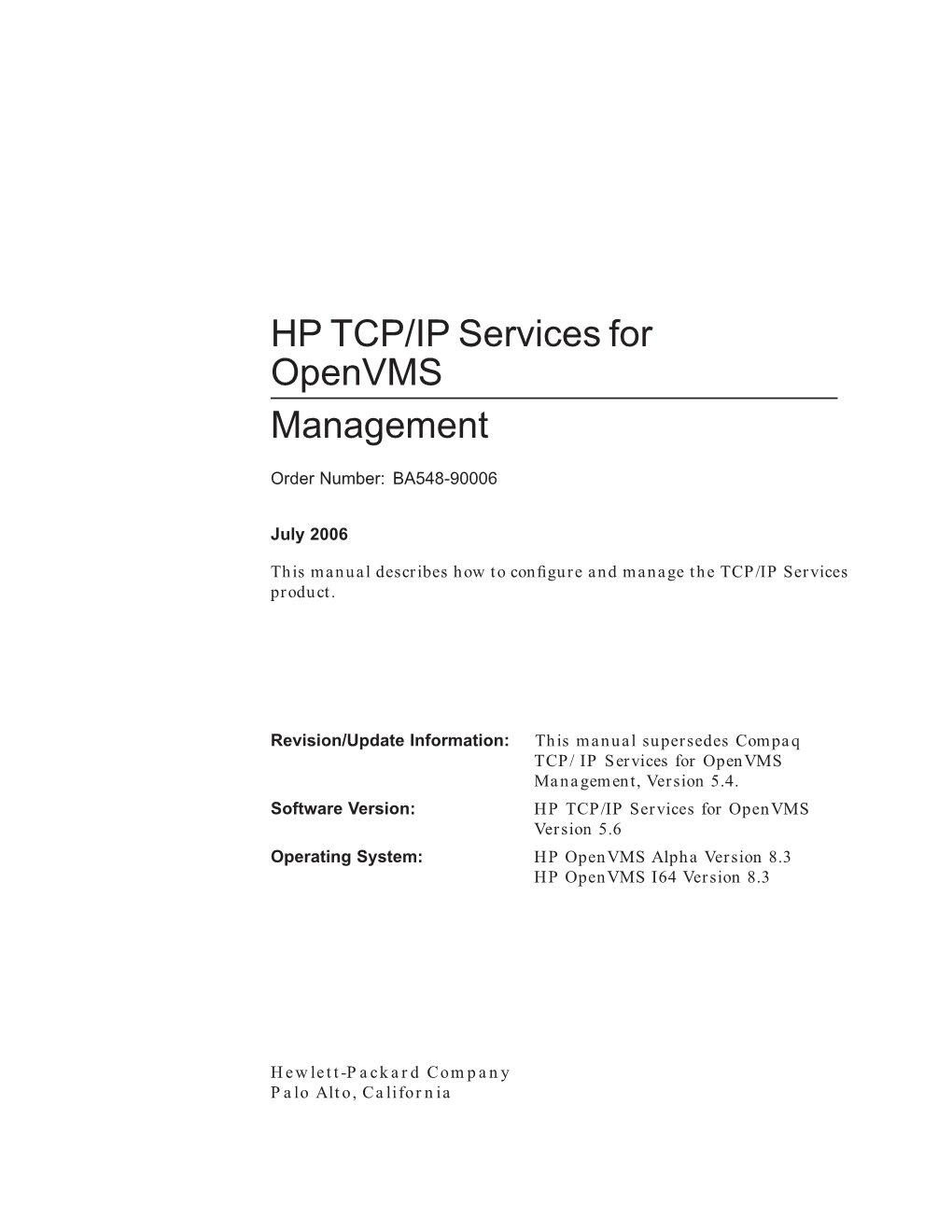 HP TCP/IP Services for Openvms Management