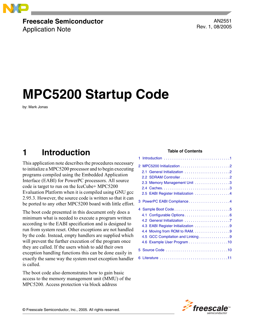 AN2551, MPC5200 Startup Code