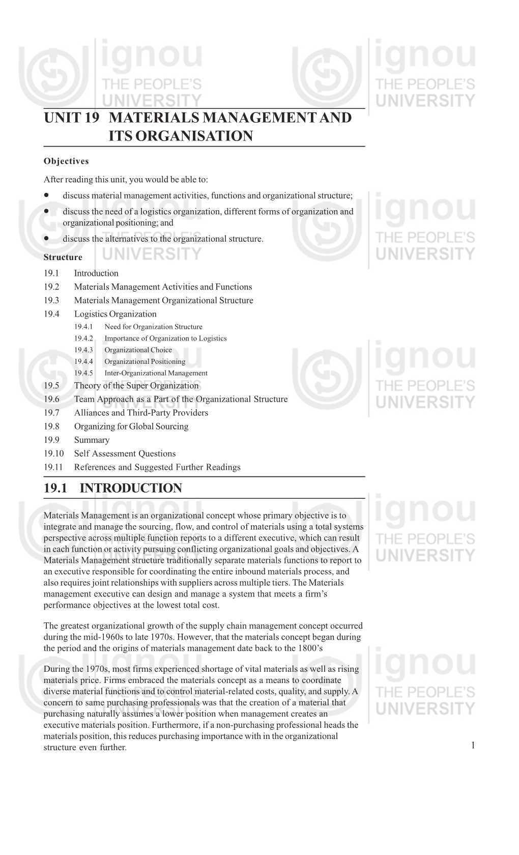 Unit 19 Materials Management and Its Organisation