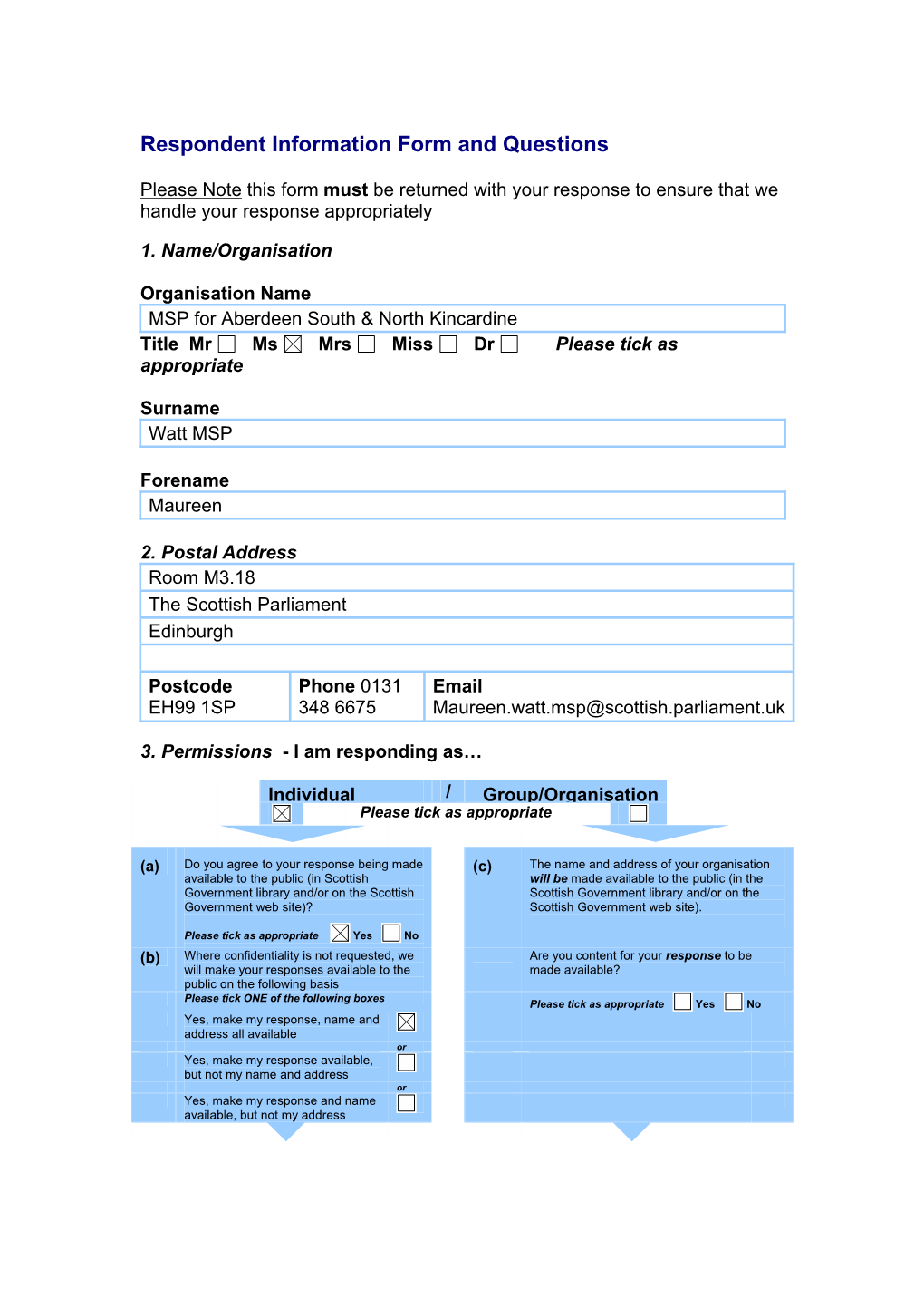 Respondent Information Form and Questions