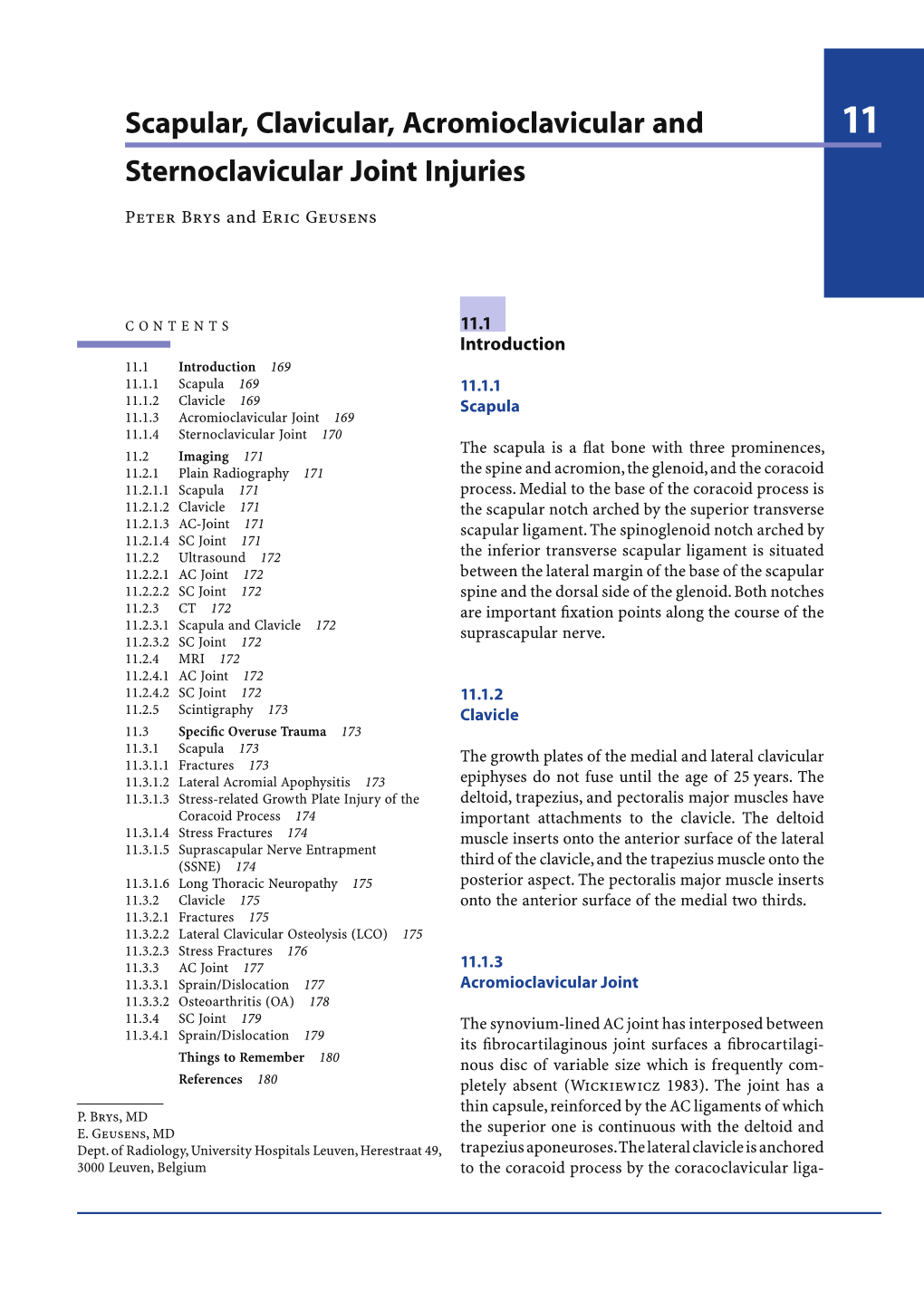 Scapular, Clavicular, Acromioclavicular and Sternoclavicular Joint Injuries 169