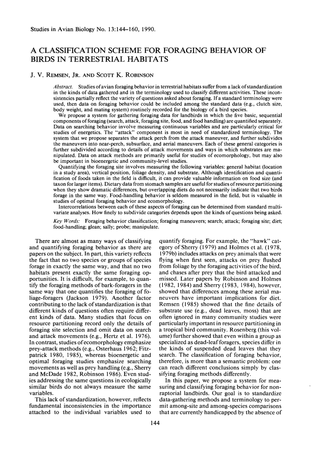 A Classification Scheme for Foraging Behavior of Birds in Terrestrial Habitats