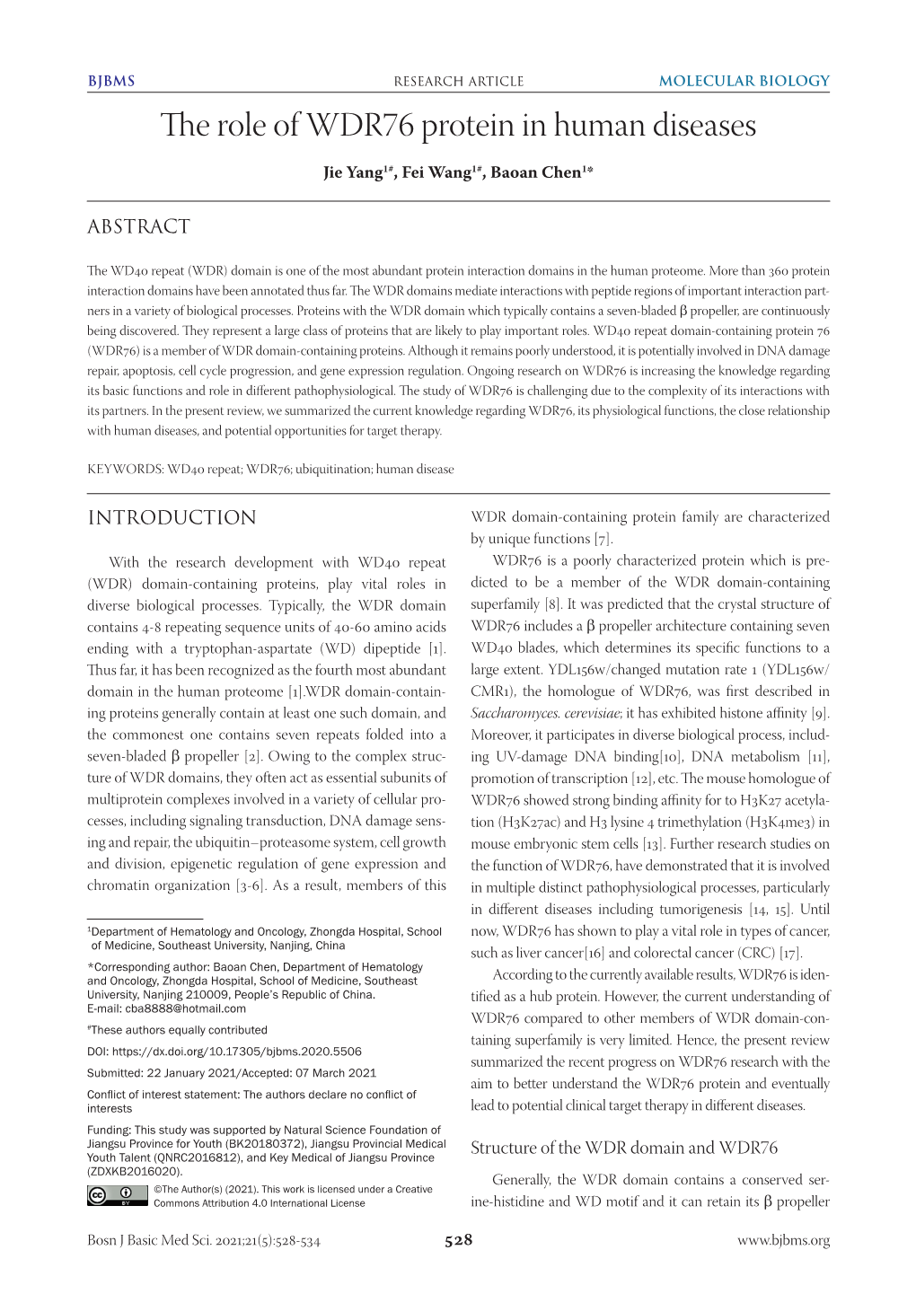 The Role of WDR76 Protein in Human Diseases