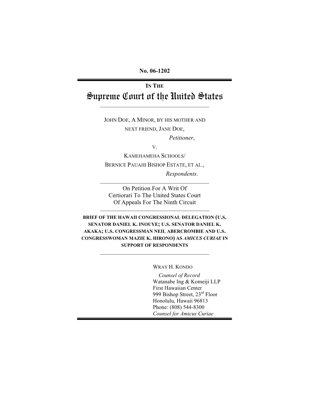 Amicus Brief of Hawaii Congressional Delegation