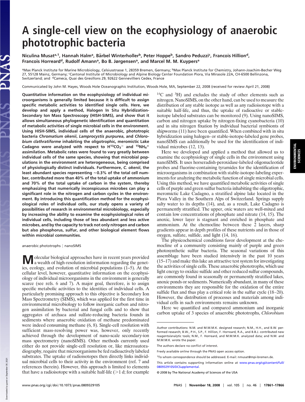 A Single-Cell View on the Ecophysiology of Anaerobic Phototrophic Bacteria