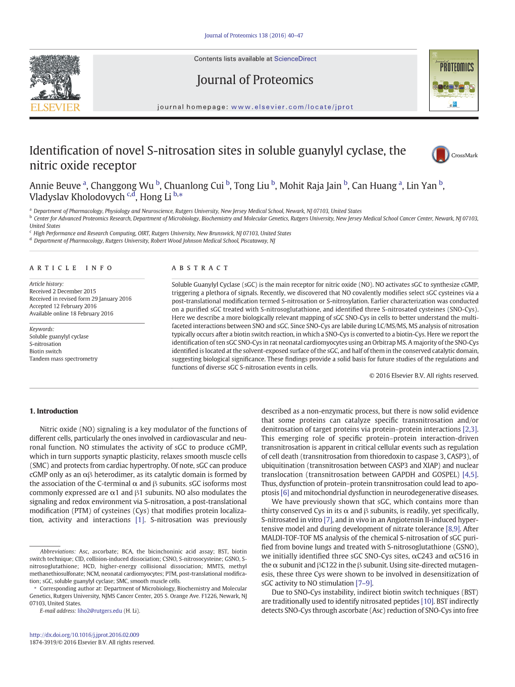 Identification of Novel S-Nitrosation Sites in Soluble Guanylyl Cyclase